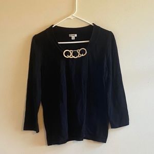 Thin black knit light weight top with silver ring design